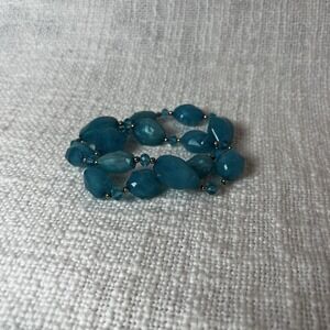 2-Piece Pair Beaded Stretch Bracelets Stackable Blue Oval Glass Beads‎ Gemstone